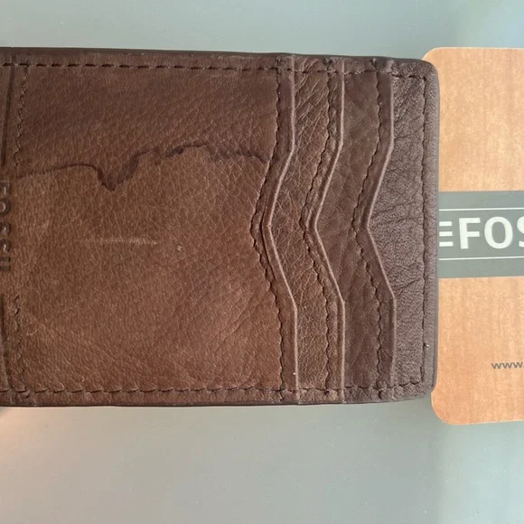 Vintage Fossil Men's Leather Brown Money Clip Wallet Card Holder - Picture 8 of 8